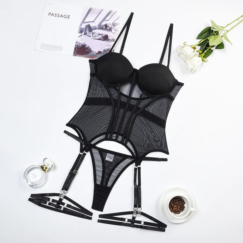 Sophisticated Siren 3-Piece Corset Lingerie Set